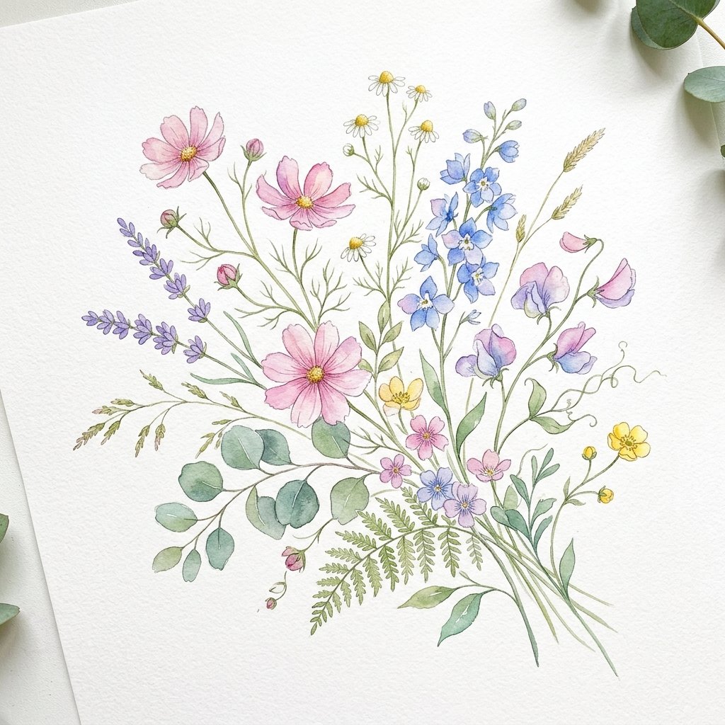 Flores suaves pintadas con acuarela